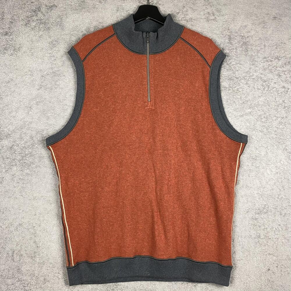 Cutter & Buck Sweater Vest Mens Large Orange Gray Half Zip Cottage Academia Golf